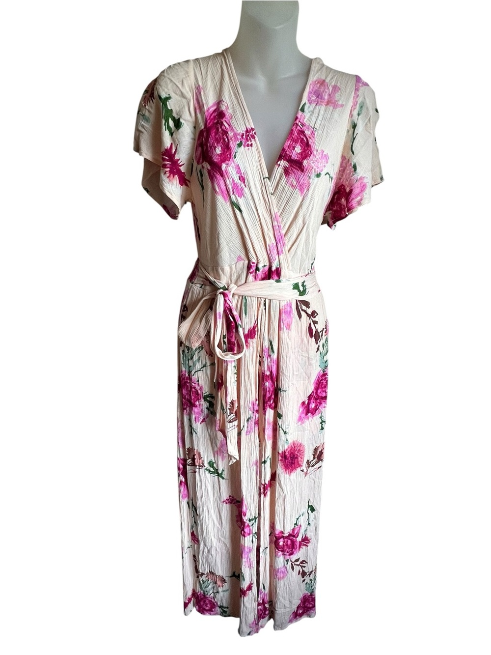Garden Floral ILLA ILLA Open Back Romper Built In Shorts Size L Boho Cottagecore